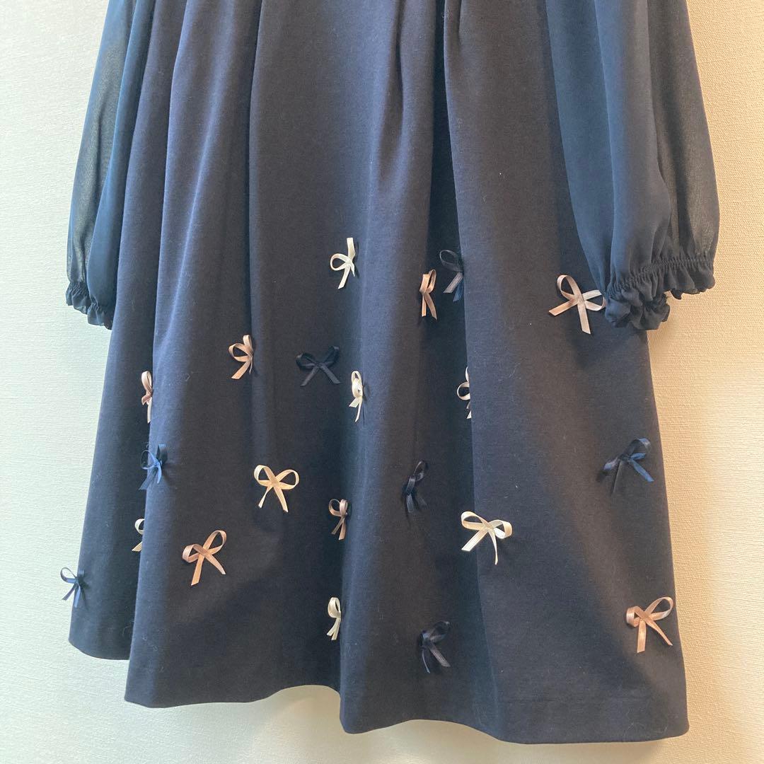 美品】TOCCA ネイビー リボンフォーマルワンピース 160