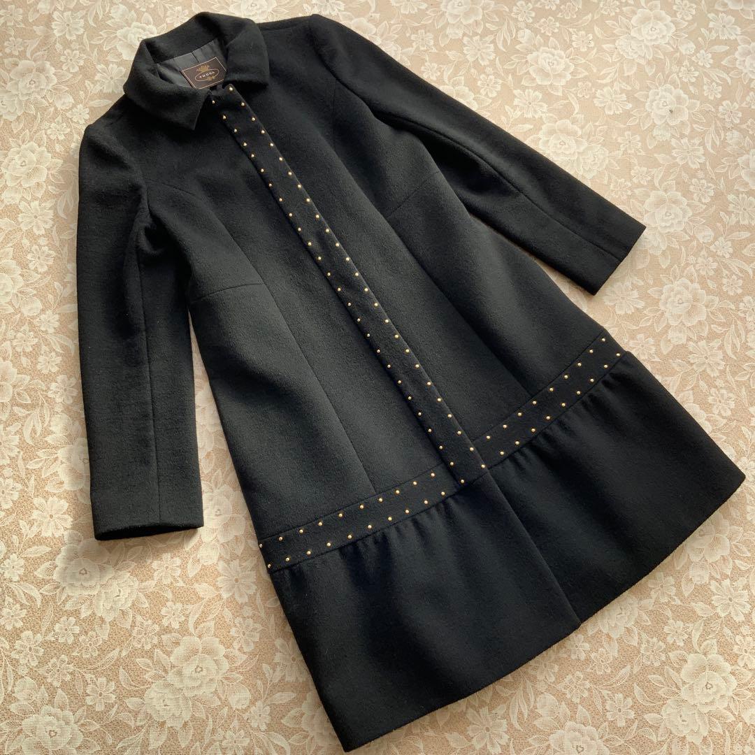 美品　TOCCA トッカ　ウール　スタッズ装飾　ステンカラーロングコート0黒 トッカ TOCCA TWINKLE WINTER NIGHT ウールカシミヤコート （ブラック