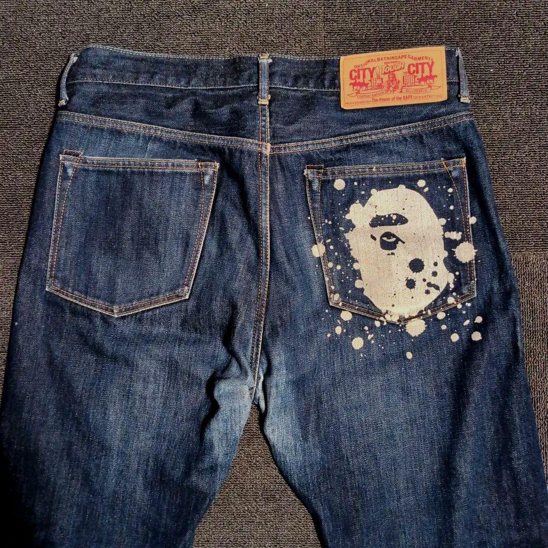 即日発送　A BATHING APE エイプ ペイントデニム バックプリント 即日発送 A BATHING APE エイプ ペイントデニム バックプリント