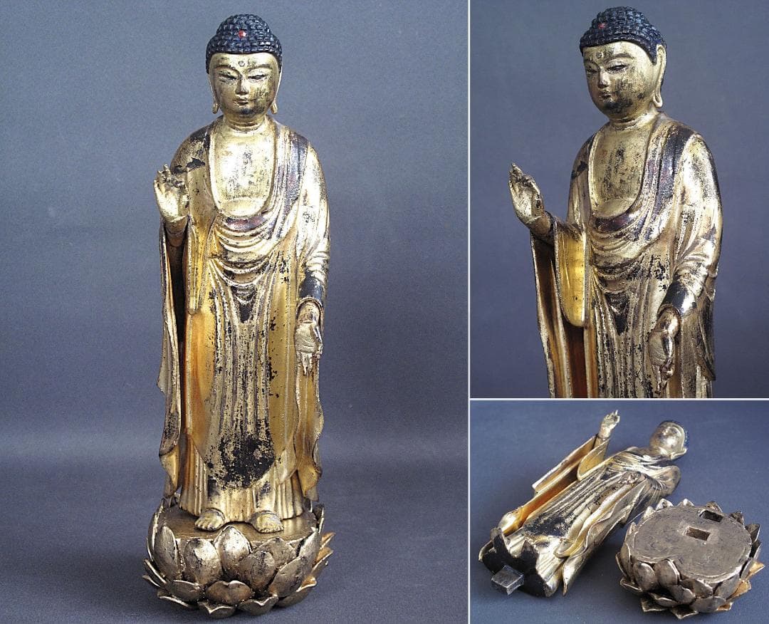 古仏像!!『木造 阿弥陀如来立像』総高27㎝ 像高23㎝ 古仏像!!『木造 阿弥陀如来立像』総高27㎝ 像高23㎝ 古仏像!!『木造