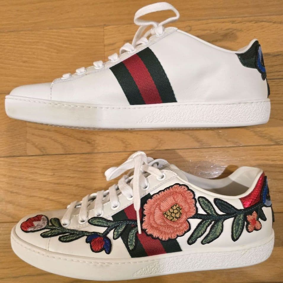 グッチ エース スニーカー シェリーライン 刺繍 花 22.5cm 431917