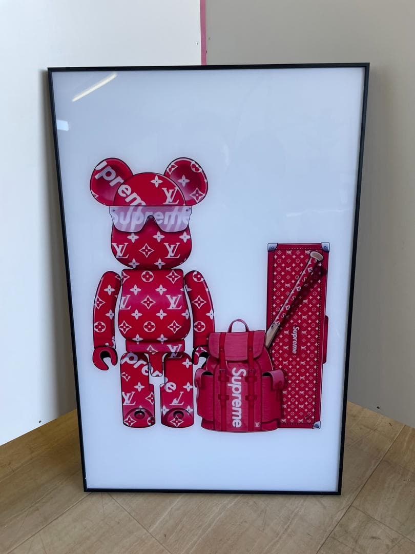 ベアブリック シュプリーム ガラスアート 絵画 アート パネル 絵