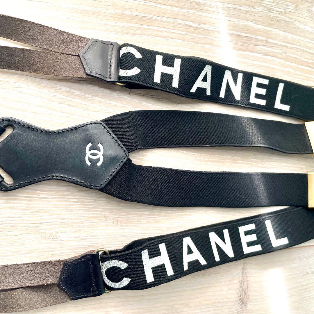 シャネル CHANEL サスペンダー ロゴ ブラック ヴィンテージ レア 中古