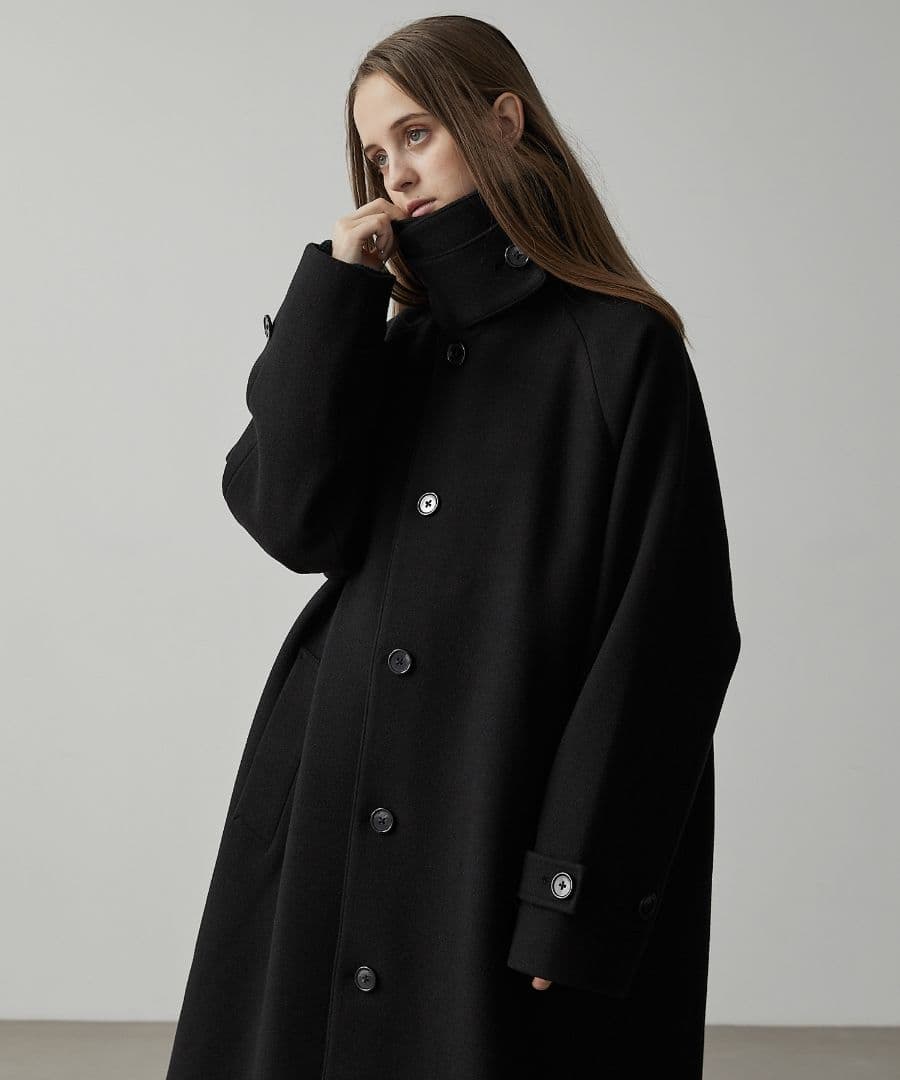 【CLEL】テックメルトン ルーズステンカラーコート ブラック Mサイズ CLEL】Tech Melton Loose Soutien Collar Coat/テックメルトン ルーズ