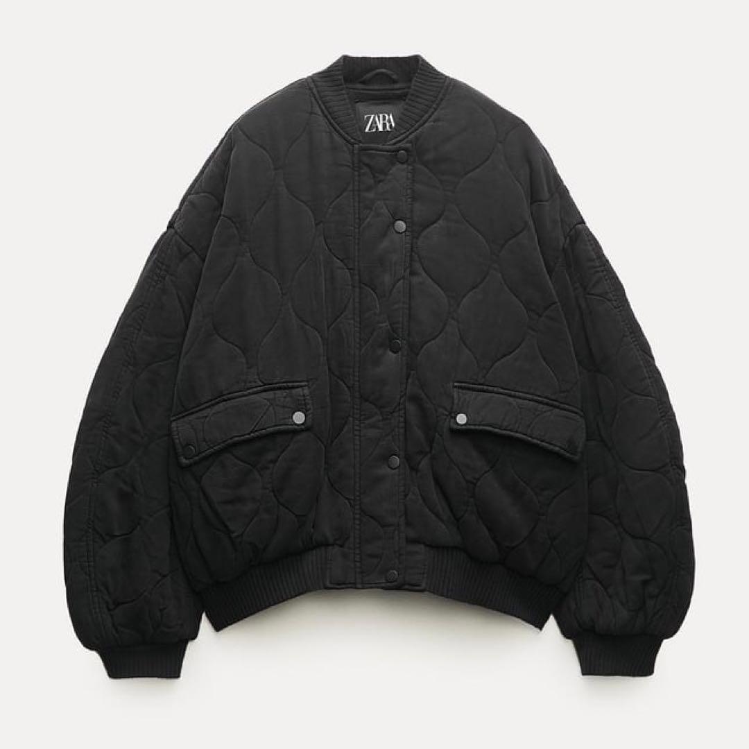 ZARA ZW オーバーサイズ キルティング ボンバージャケット ブラック S
