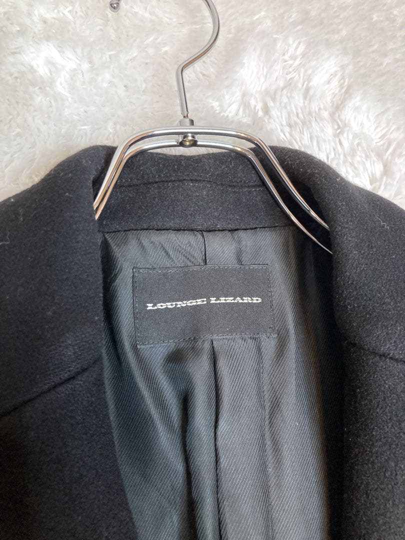 美品】ラウンジリザード チェスターコート ロング ウール 黒 Lサイズ