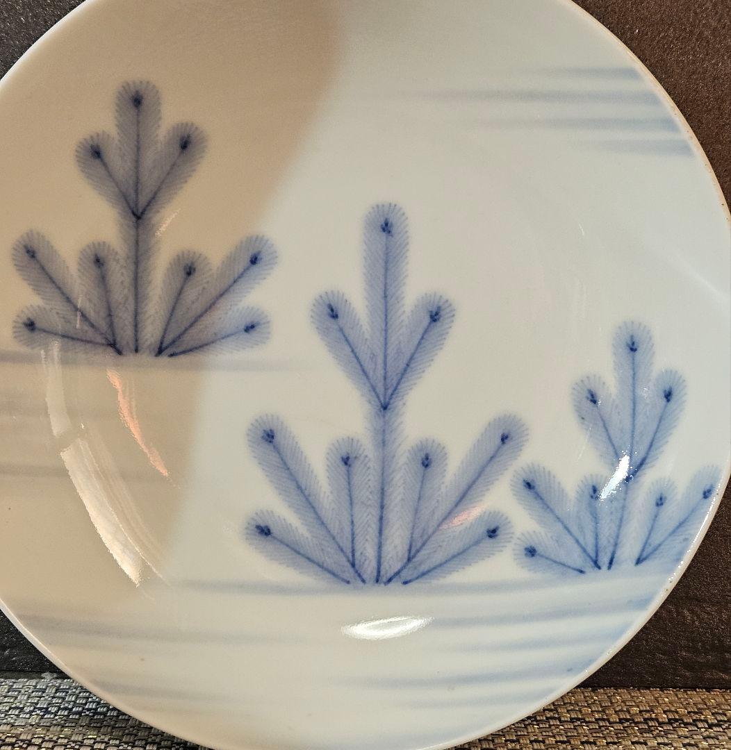 名品❗】江戸時代後期　後期鍋島　藍鍋島　染付　若松図　16.1cm 櫛高台皿