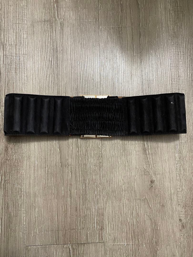 FENDI 幅広ベルト スウェード ウッド 木製 ロゴ レディース