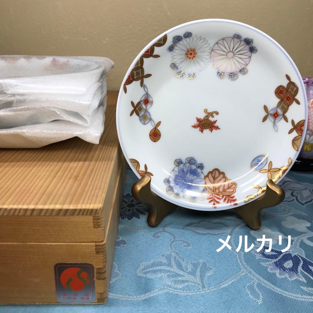 深川製磁 菊七宝 希少品 和皿揃 5枚1式 木箱入り 【廃番美品