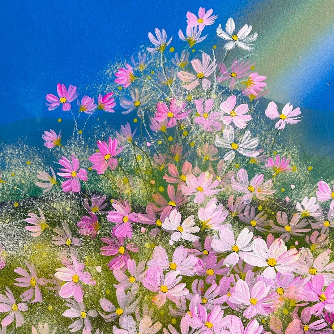 美品 荒木幸史「虹」肉筆画 直筆サイン・詩入り 2015年作 コスモス画家