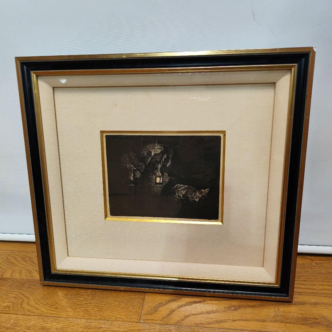 レンブラント 羊飼いの崇敬 フランス アンドレセネラー社製 銅版画?リトグラフ? 聖書 絵画 手書き インテリア 美術 - レンブラント・ハルメンソーン