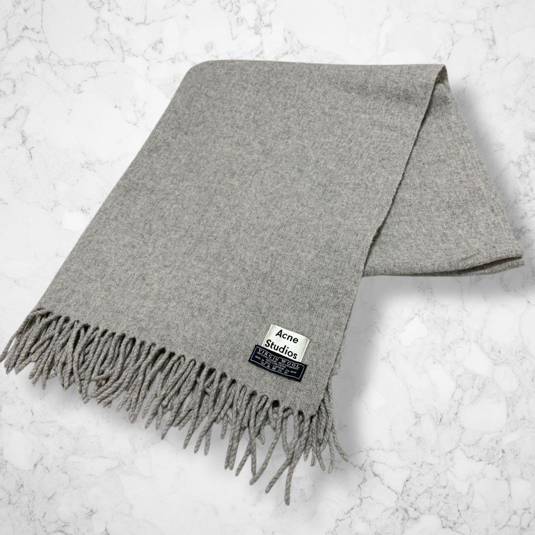 Acne Studios 大判マフラー ストール ライトグレー ロゴ ウール - メルカリ