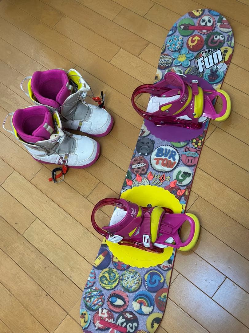BURTON キッズスノーボードセット キッズウェアMサイズ ピンク チェック柄