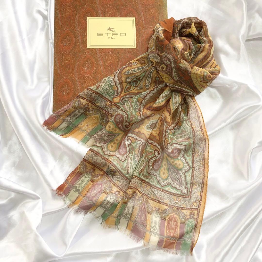 美品】エトロ ETRO シルク100% ペイズリー柄 スカーフ ストール - メルカリ