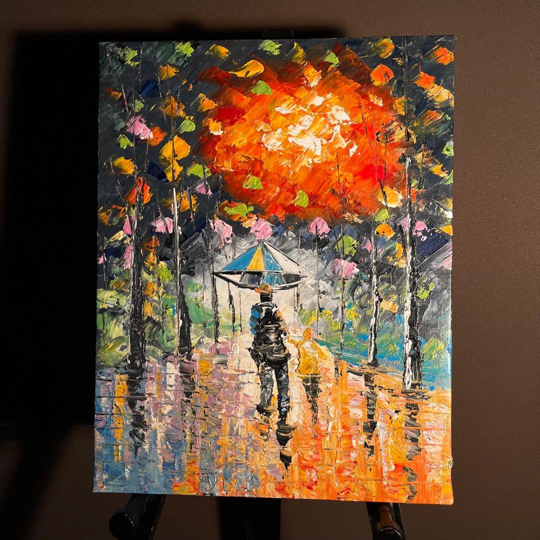 ☆秀作☆ 手書き油絵 ゴールドペタル 肉筆絵画 インテリア 油彩画 楽天