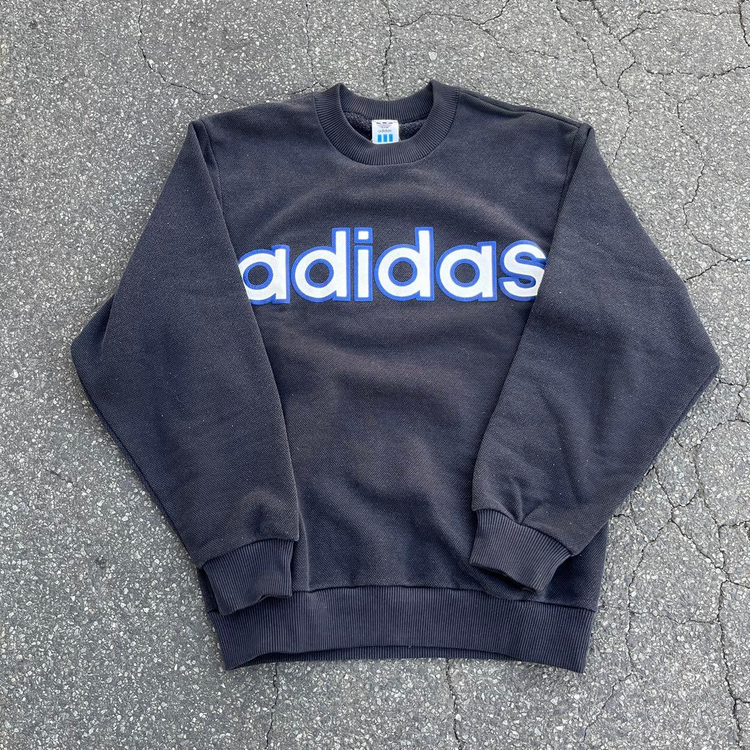 デサント製、両面ロゴ】adidasプルオーバースウェット古着ストリート