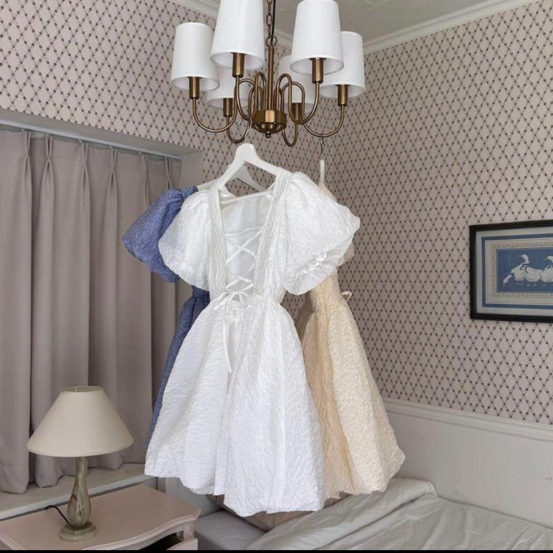 トリートユアセルフ バルーンフラワージャガードワンピース ホワイト