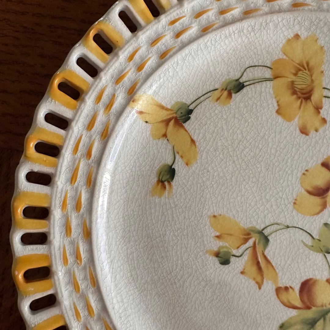 レア！ フランスアンティーク 花柄 黄色 パニエプレート デザート皿
