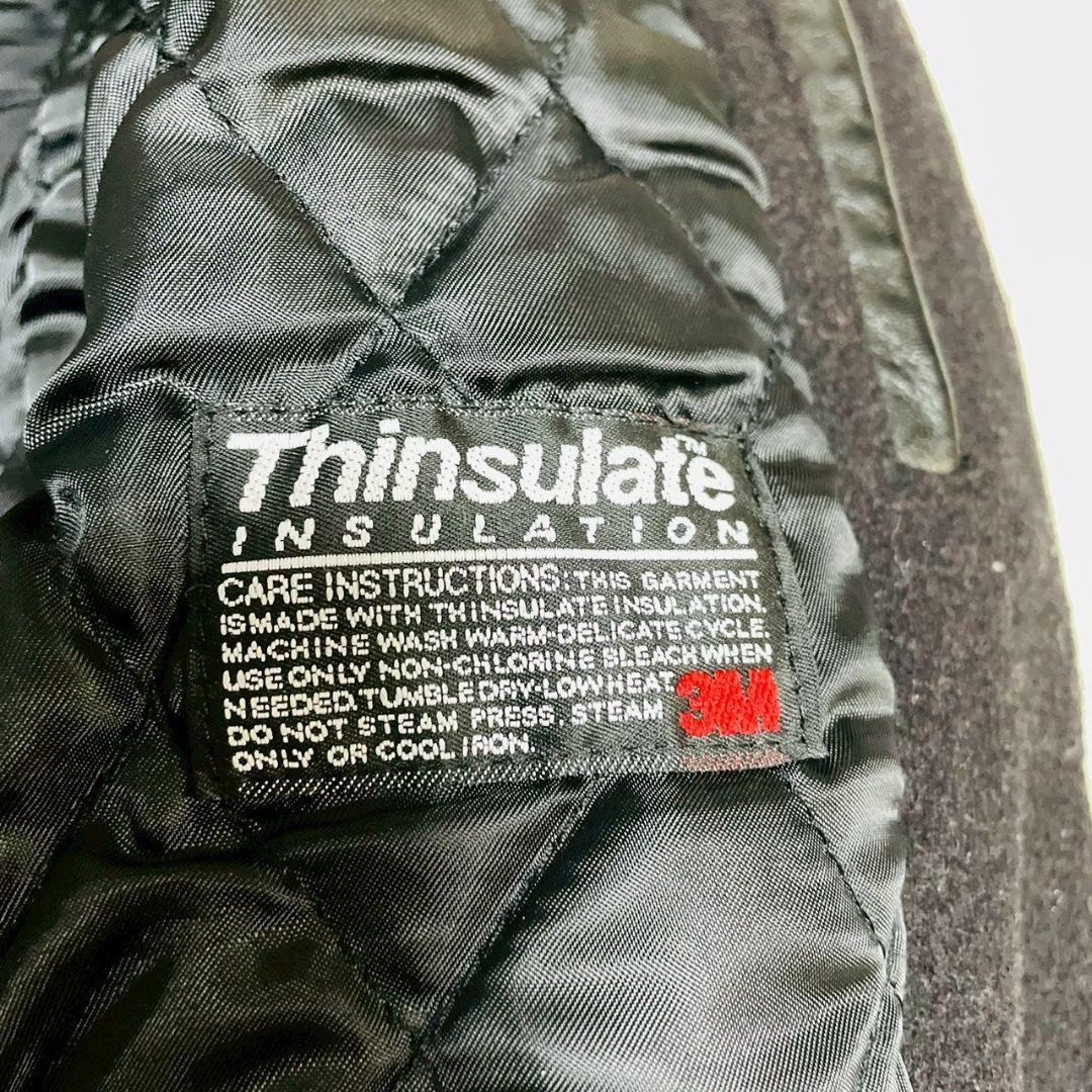 美品 Thinsulate スタジャン 袖切替 Sサイズ ラムレザー ブラック