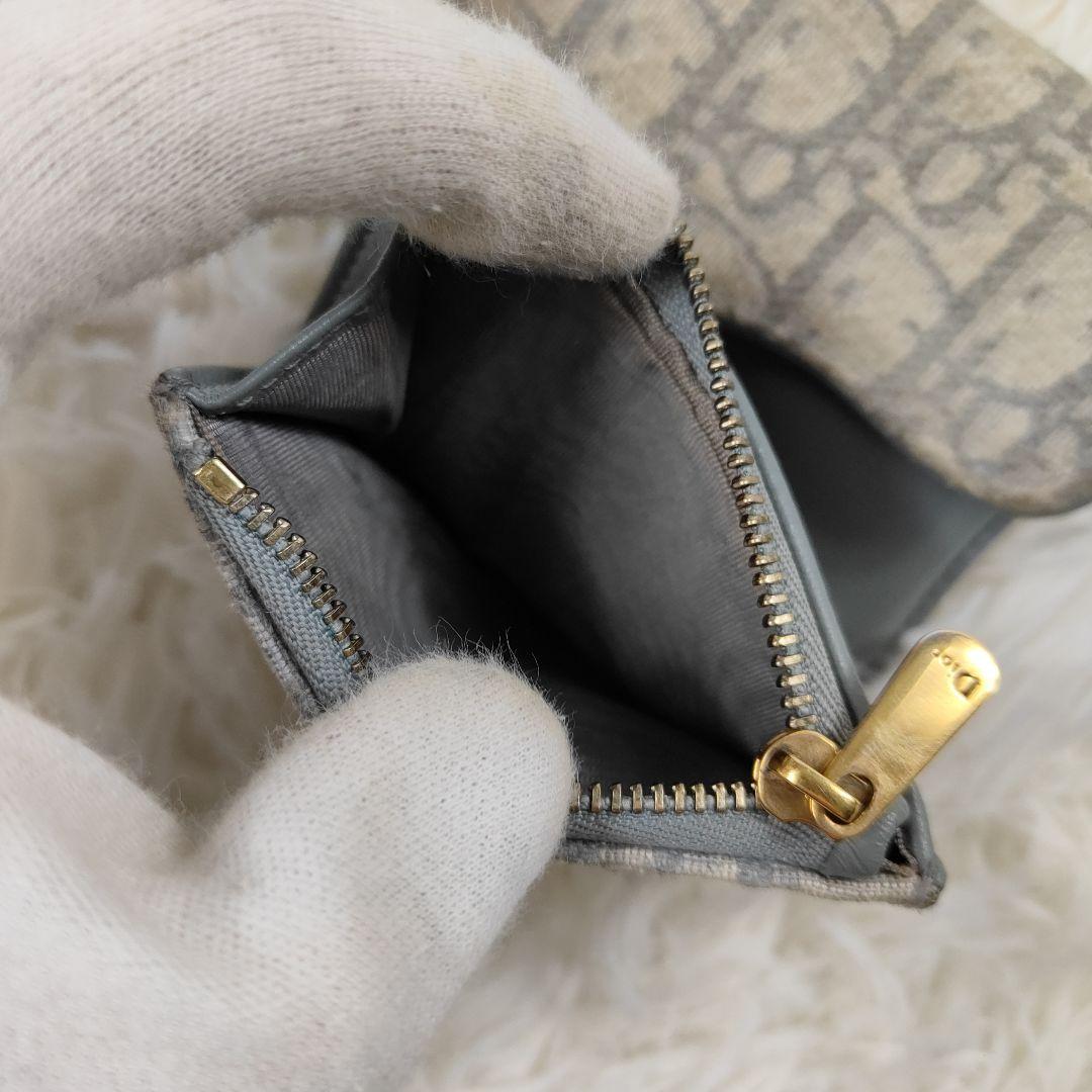 DIOR 三つ折り 財布 サドル オブリーク トロッター柄 ロゴチャーム