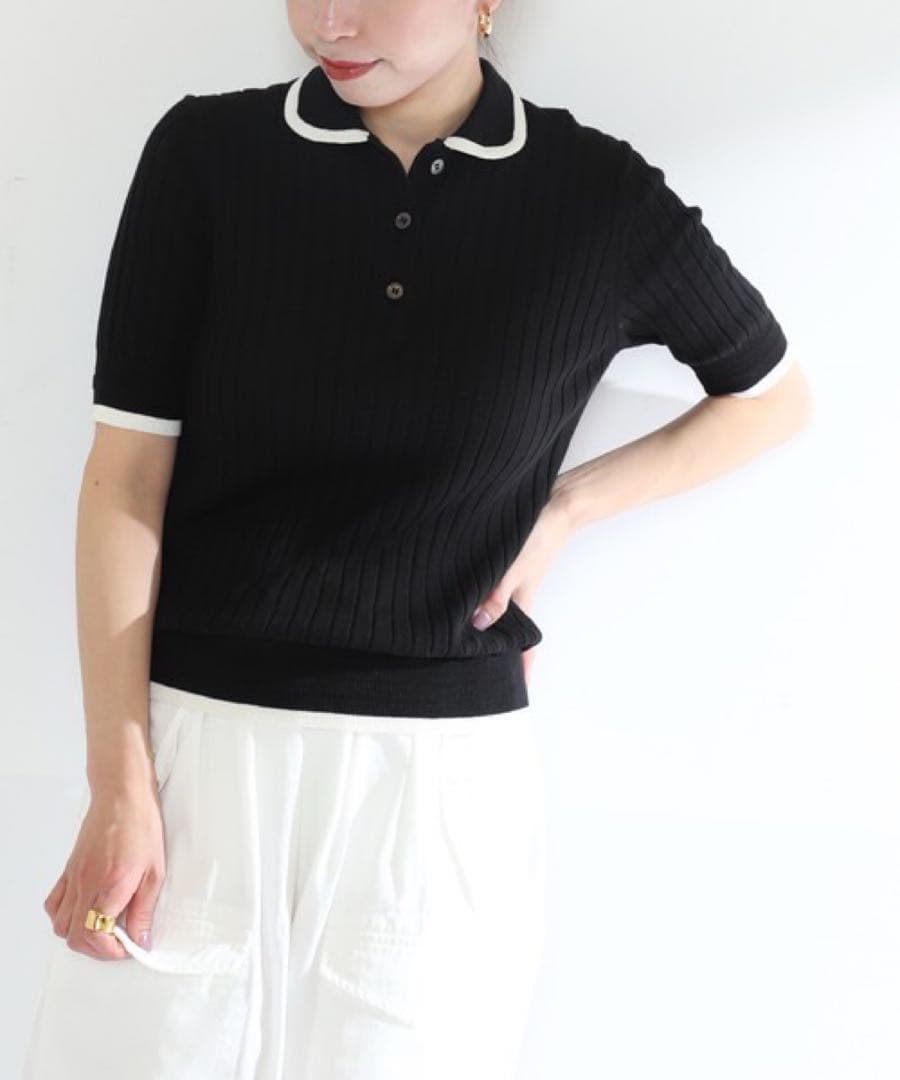 【SLOANE】 ブラック ニットポロシャツ 半袖 SLOANE＞14G ポリエステルキュプラコットン ニット ポロシャツ ニットポロ
