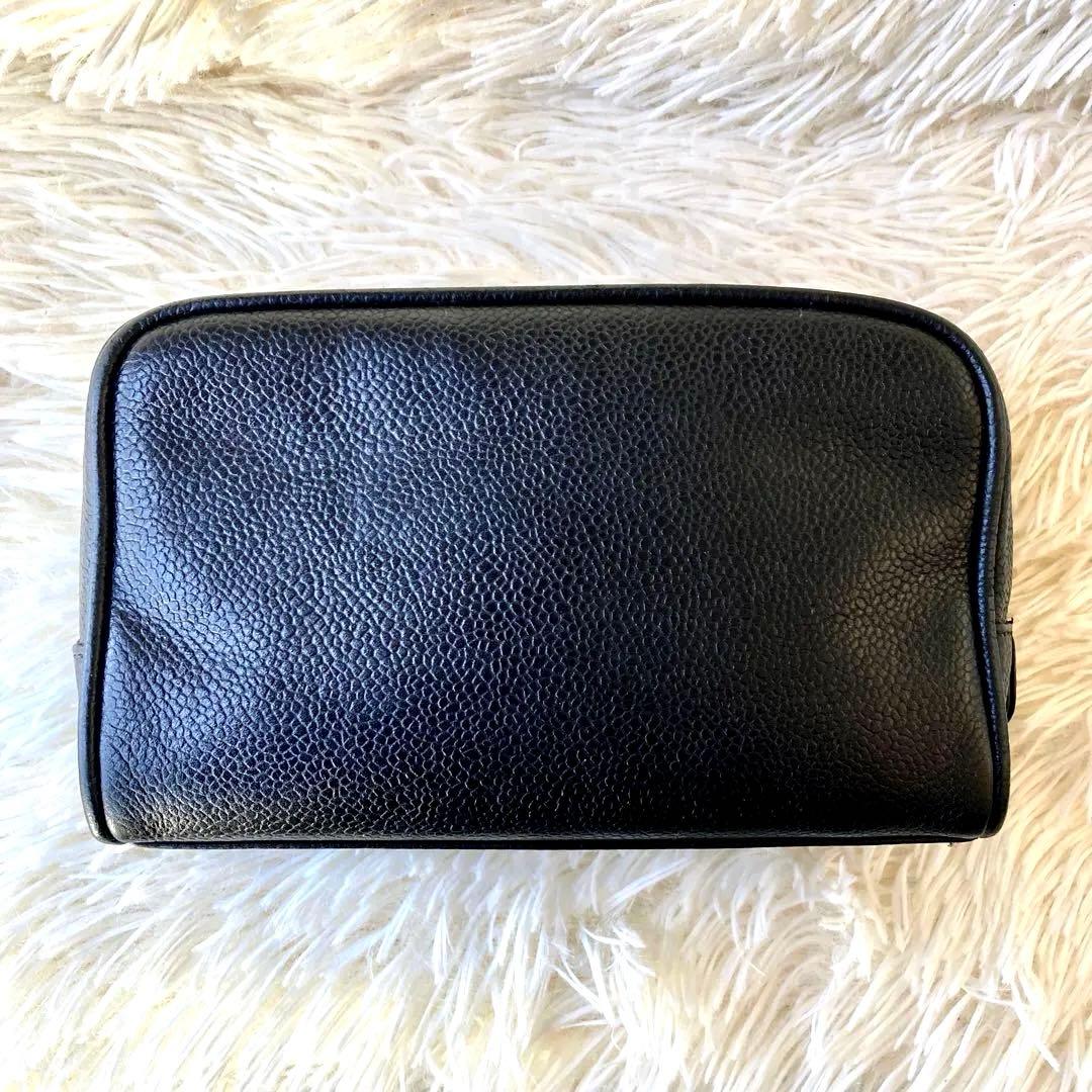 7万→CHANEL□大きめポーチ ココマーク 本革 キャビアスキン クラッチ□黒