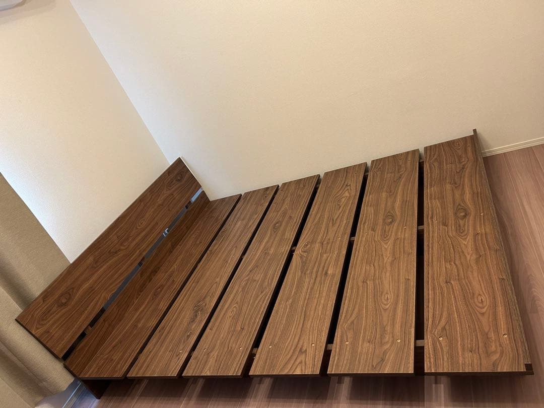 引取限定】LOWYA ダブルベッドフレーム すのこベッド ロータイプ 木目