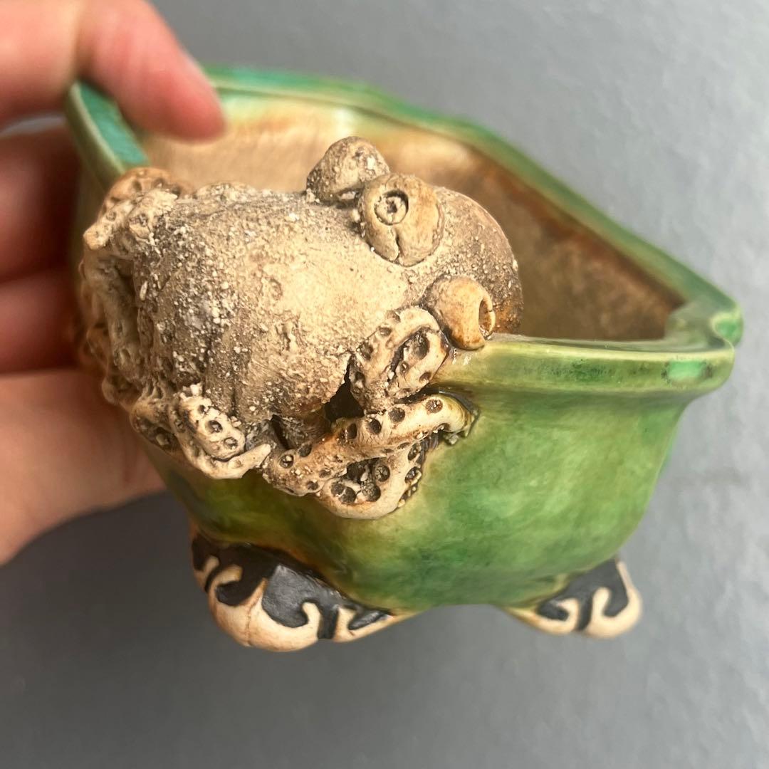 756.彫刻雲足長方 盆栽鉢 植木鉢 10.2*7.2*4.4cm