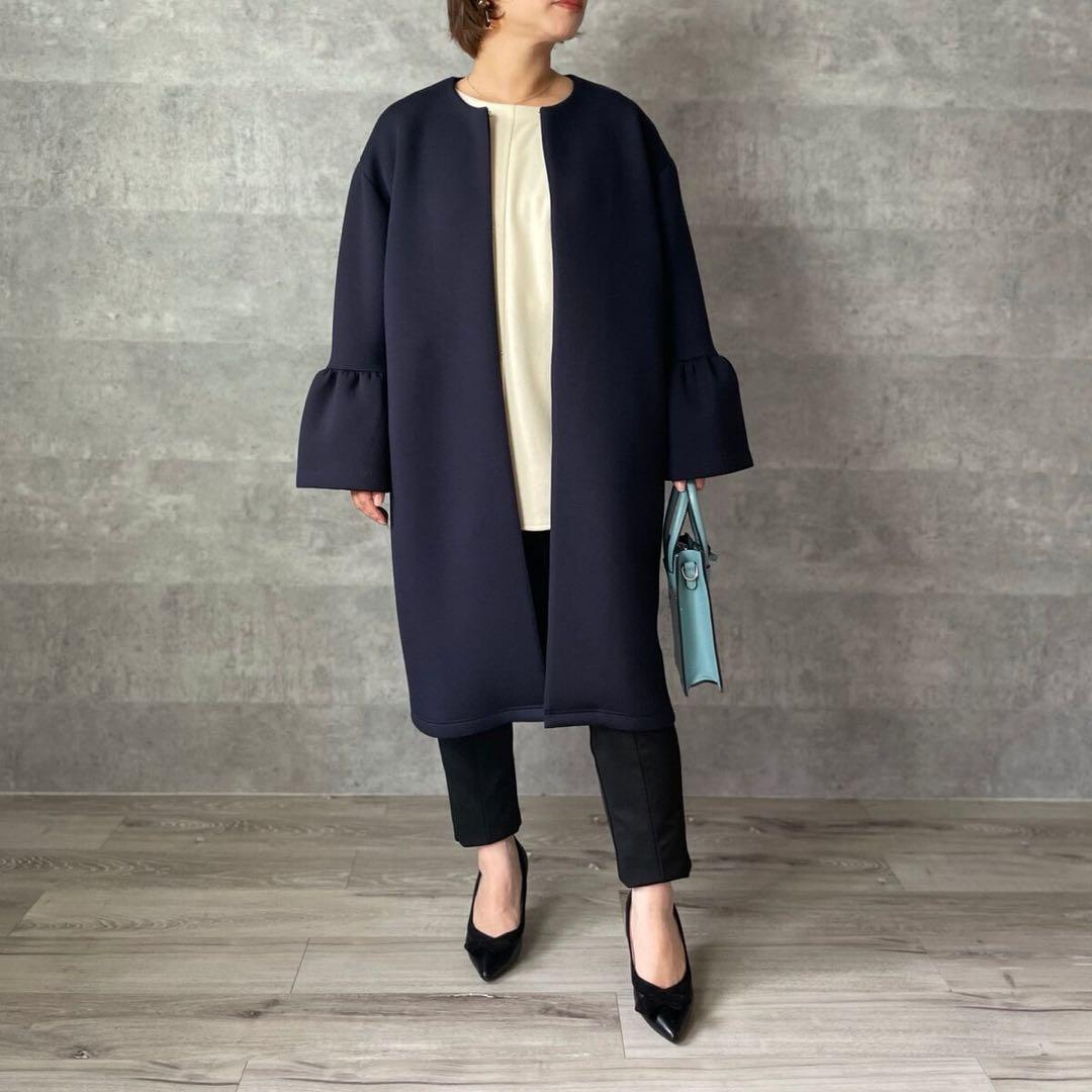 【17980円】完売keepmyclosetすっきりノーカラーコート セレモニー 卒業＆入学式 ジャケット代わりに♡もっちり着やせノーカラーコート 黒