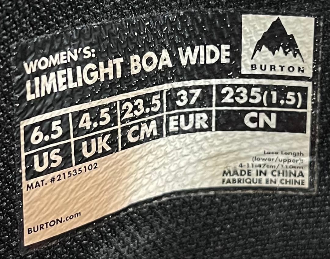 【即日発送】BURTON LIMELIGHT BOA WIDE 23.5cm