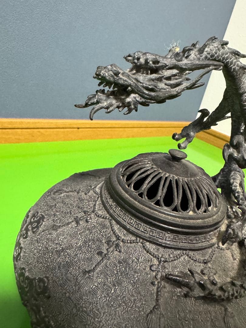 高岡銅器 金工師 米田秀保造 蛹型 鋳銅立龍提手瓔珞