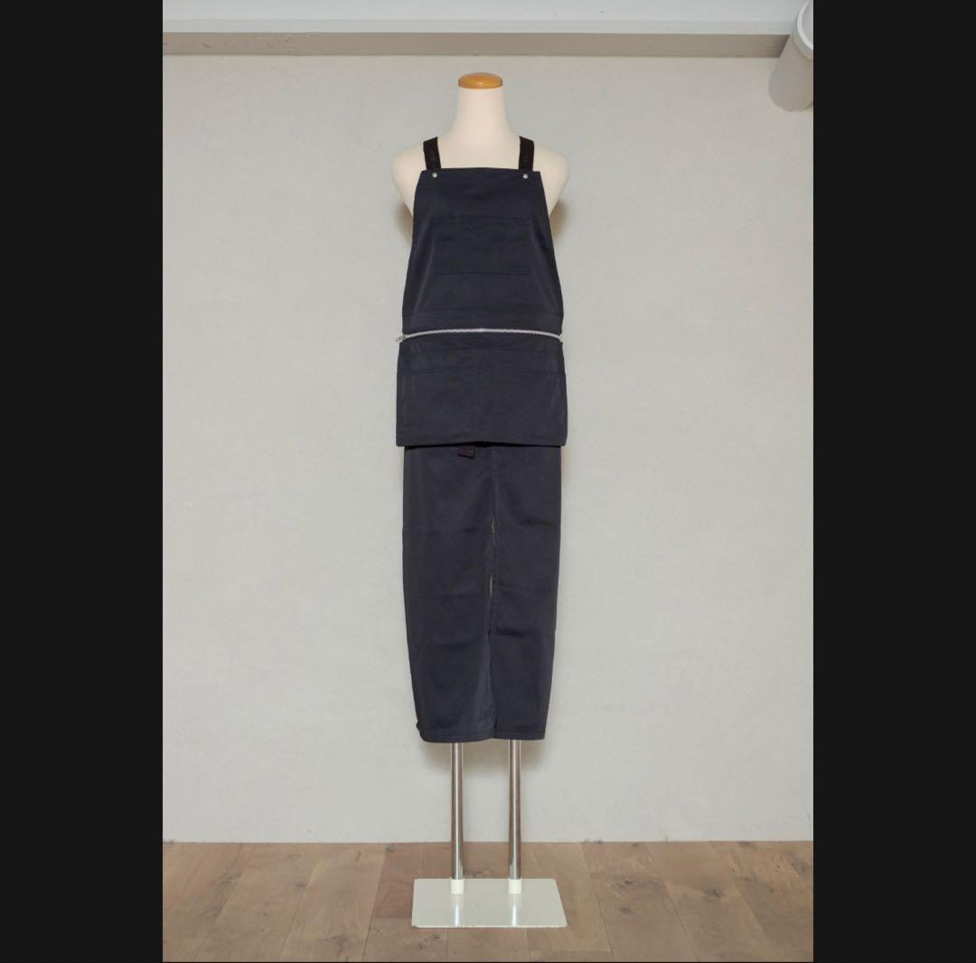 pockets Long black nylon chino 美容師 エプロン