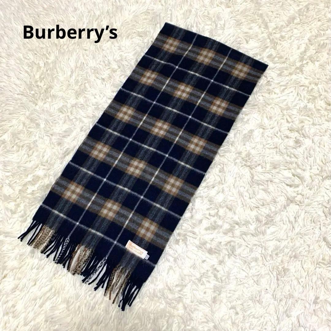 【未使用級】 Burberrys バーバリー ピュアカシミヤ マフラー ネイビー バーバリー BURBERRY マフラー ネイビー チェック カシミア レディース
