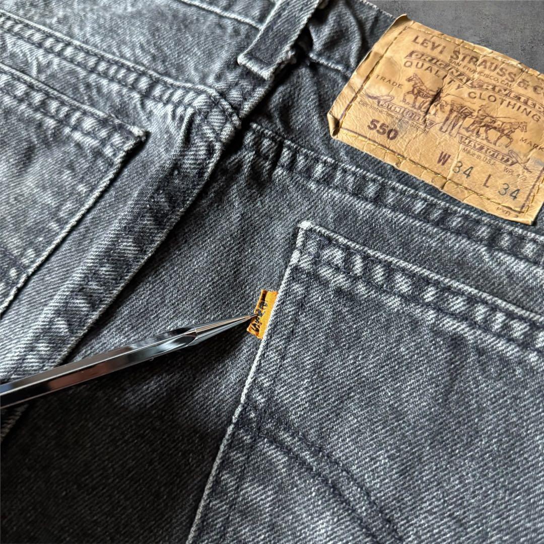 1338 古着90年代USA製Levi's550ブラックデニムパンツオレンジタブ
