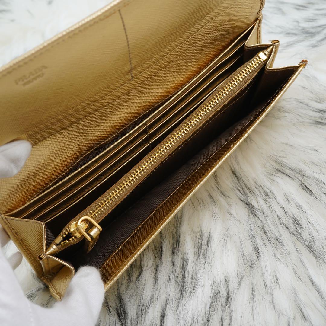 極美品 箱付き PRADA プラダ 長財布 サフィアーノレザー ゴールド 金運