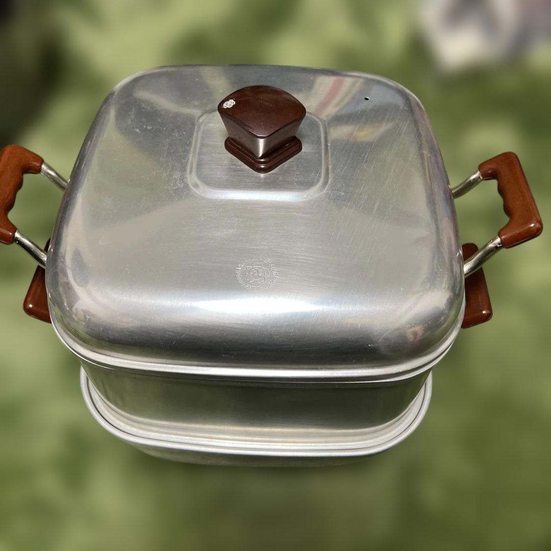 昭和レトロ マルハチ印 カクムシ 角型 蒸し器 22cm アルミ製 二段 美品