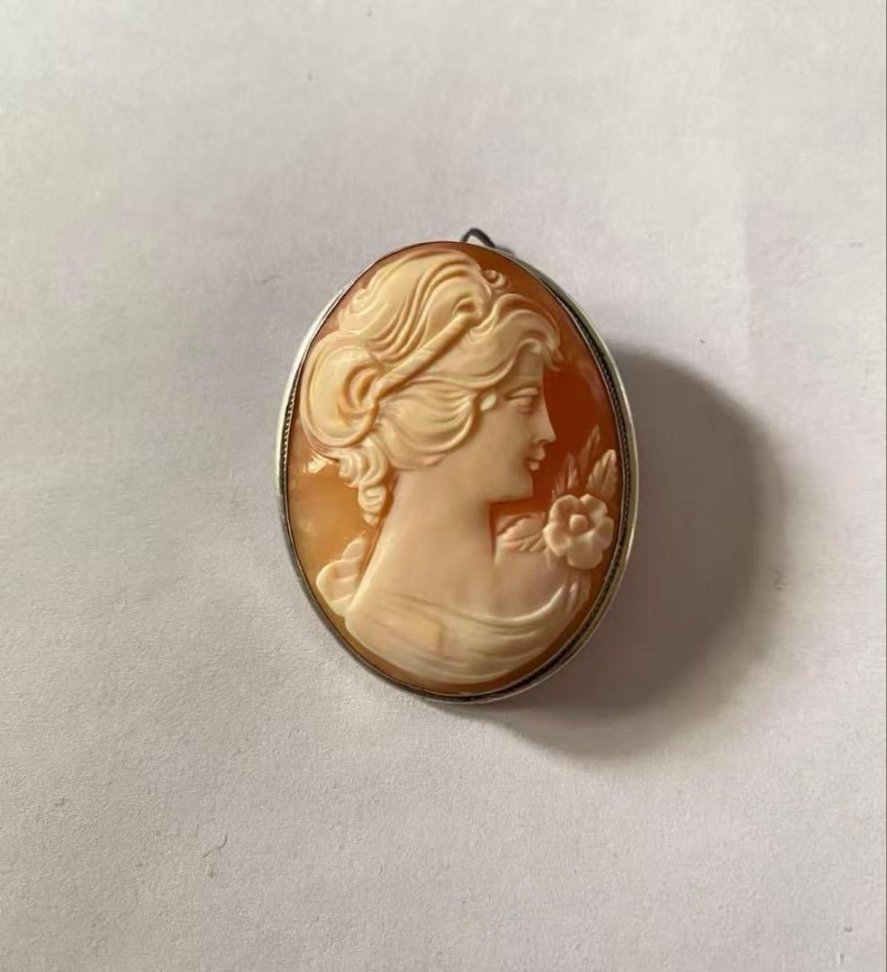 k18 シェルカメオ ペンダントトップ ブローチ 2way アンティーク