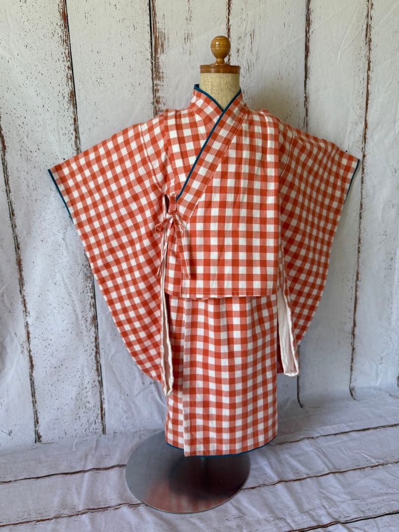 七五三着物とレース被布エプロンセット ハンドメイド 3歳 90〜110サイズ