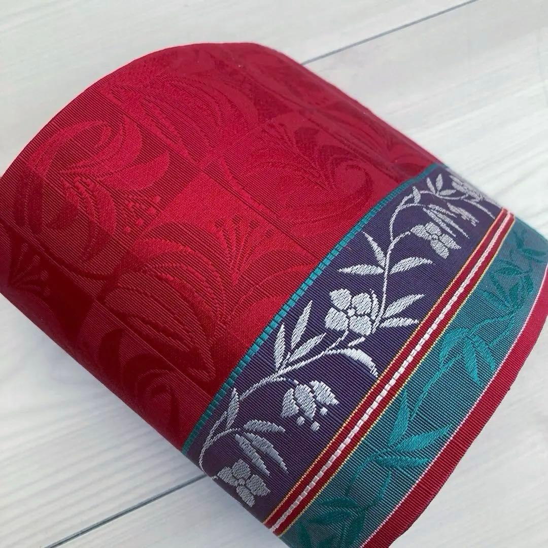 本場筑前博多織 半幅帯 花唐草模様の織り出No.77-22