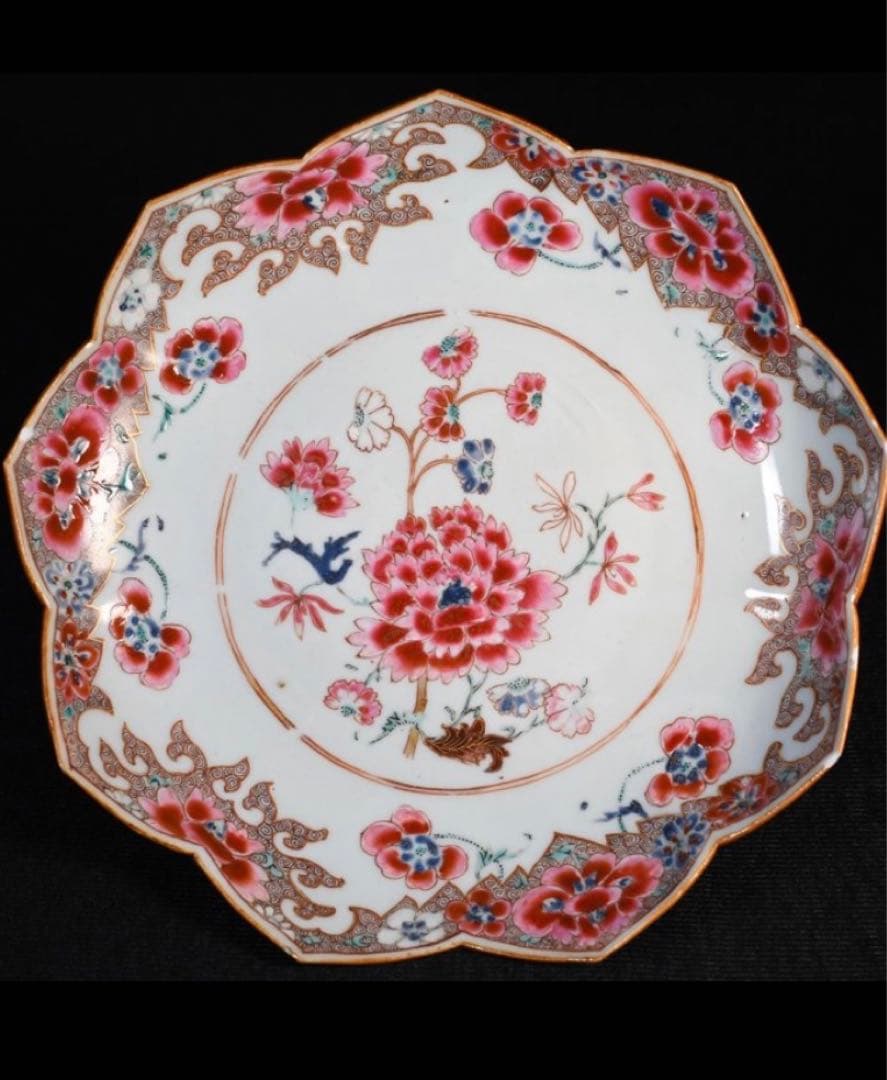 中国古美術品 清の雍正時代 粉彩花文皿 本物保証
