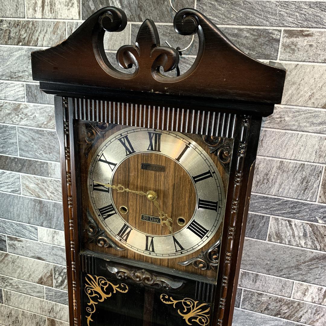 昭和中期 稼働品 CITIZEN 木製 ネジ巻き柱時計 振り子時計 ボンボン