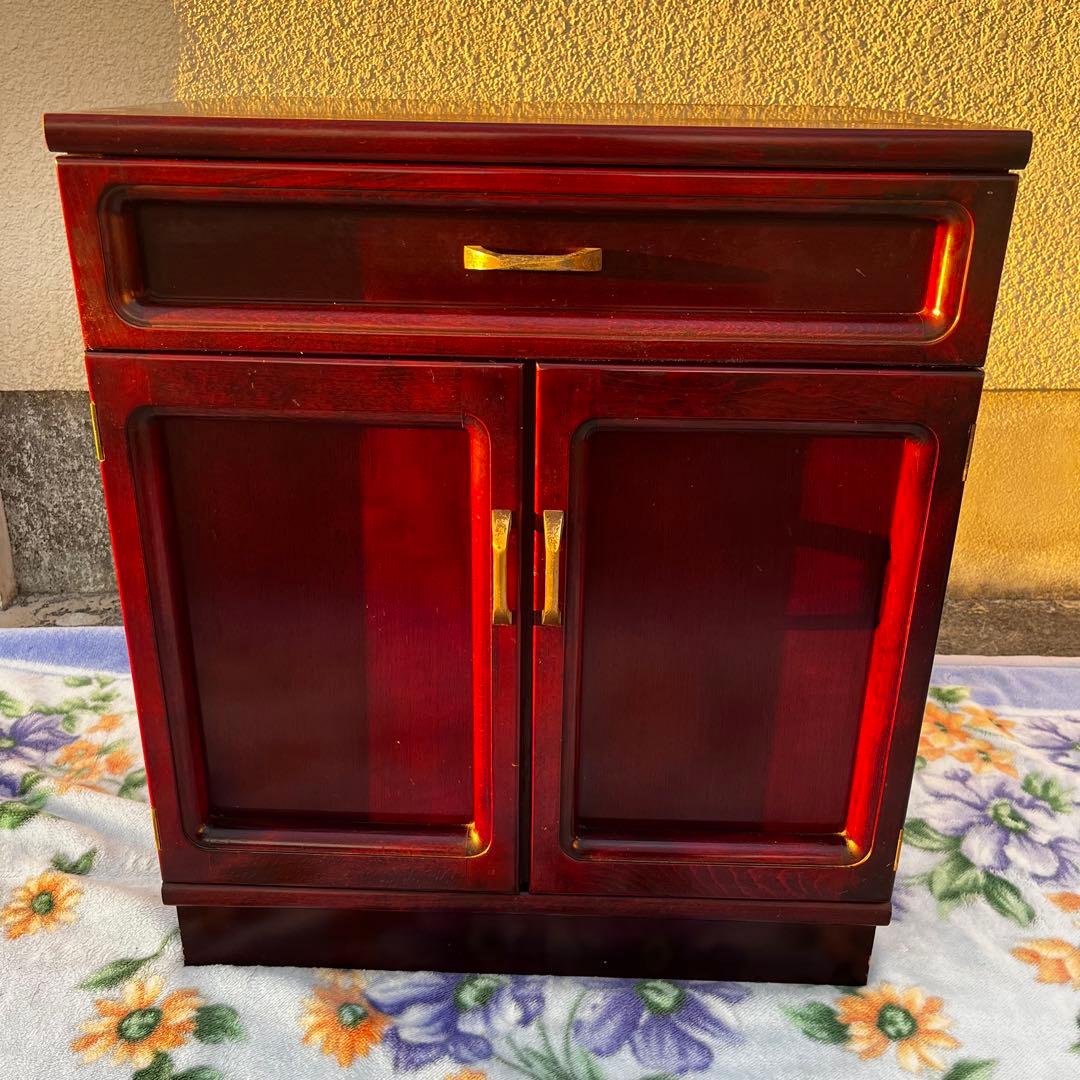 オールドカリモク家具　木製キャビネット オールドカリモク 木製キャビネット 電話台 チェスト ラタン扉 昭和