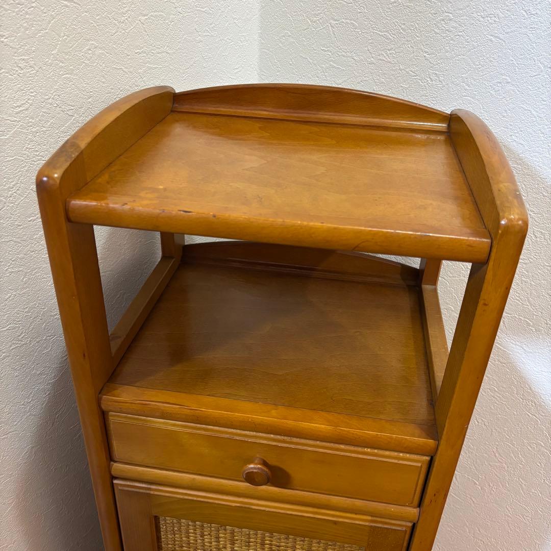オールドカリモク 木製キャビネット 電話台 チェスト ラタン扉 昭和