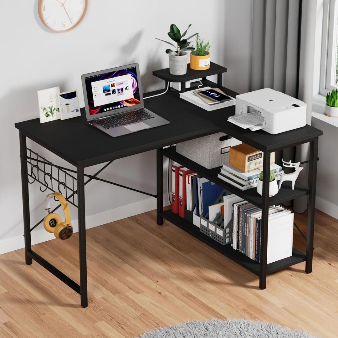 パソコンデスク⭐️L字デスク 電源コンセント ラック付き 110×80×74cm 山善（YAMAZEN） L字 コーナー パソコンデスク コンセント付き 幅110