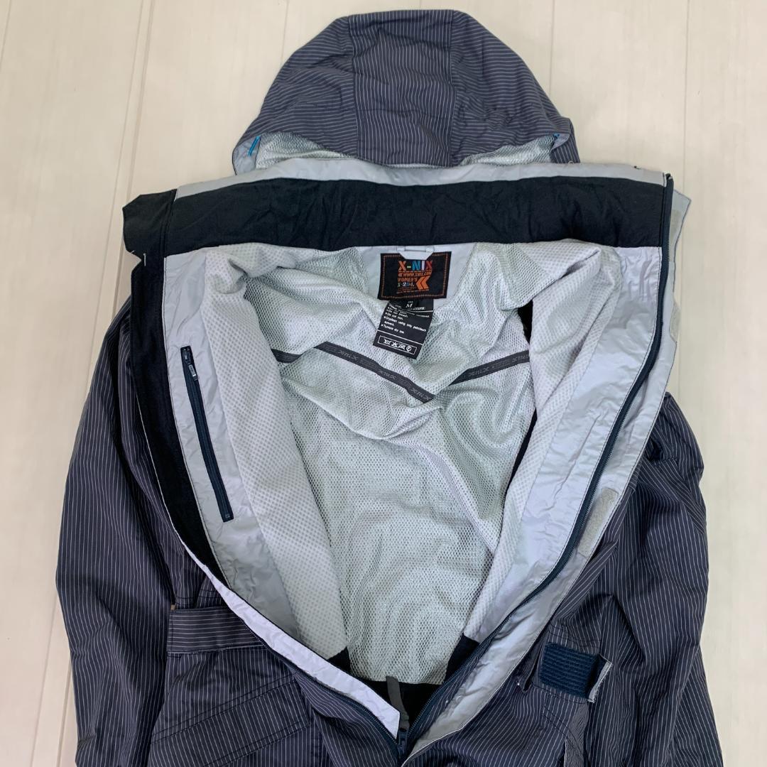 エクスニクス ネイビー ストライプ 袖ゴム ロゴワッペン スノーウェア Y2K