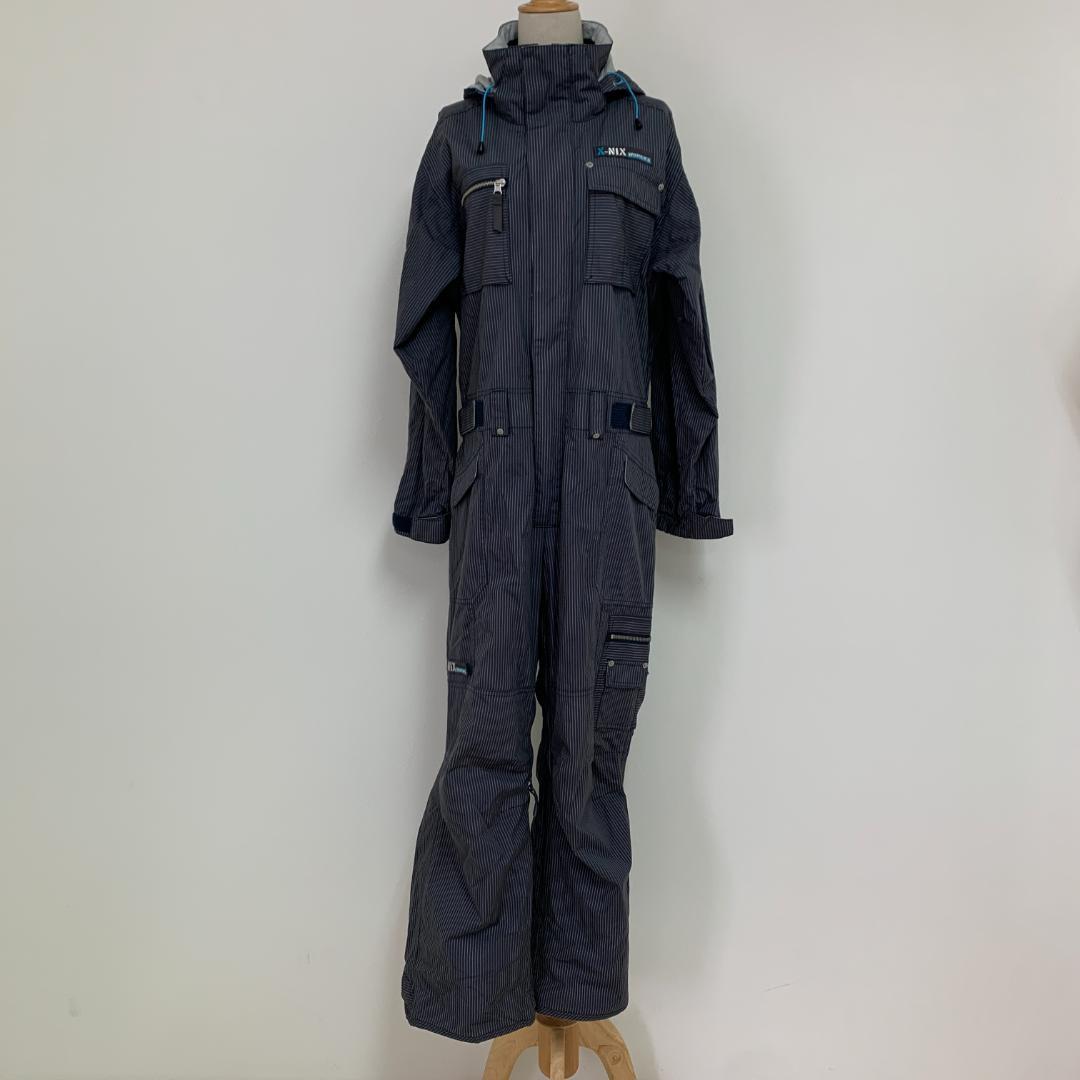 エクスニクス ネイビー ストライプ 袖ゴム ロゴワッペン スノーウェア Y2K