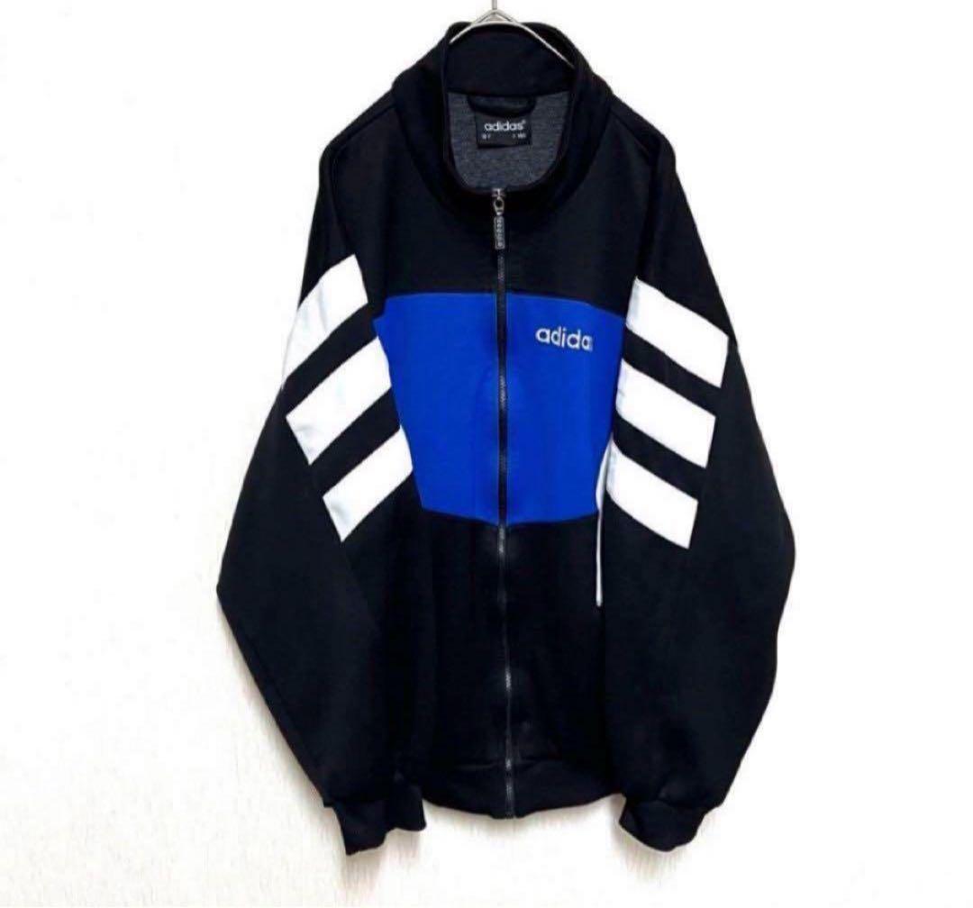 超美品‼️】あのちゃん着用 90s adidasトラックジャケット 黒 青 古着
