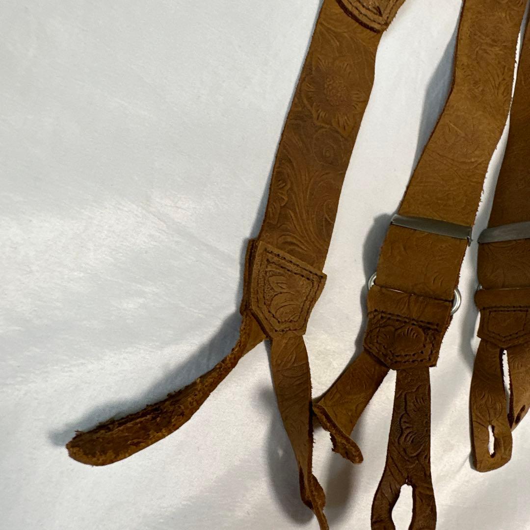 ヴィンテージ ミリタリー カービングレザー サスペンダー キャメル 本革