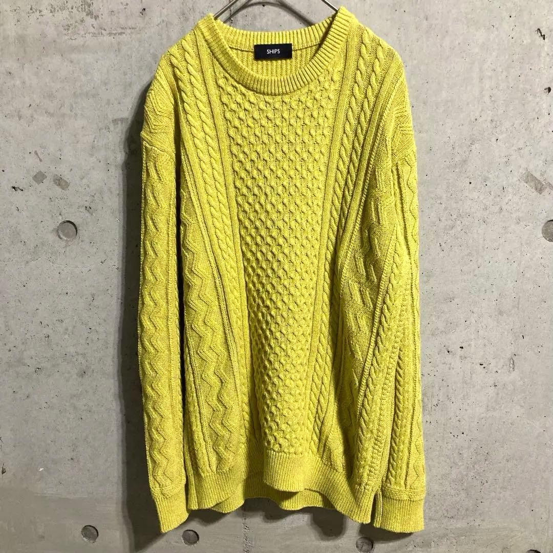 SHIPS ケーブル編みニット イエロー S 麻混 ユニセックス - メルカリ