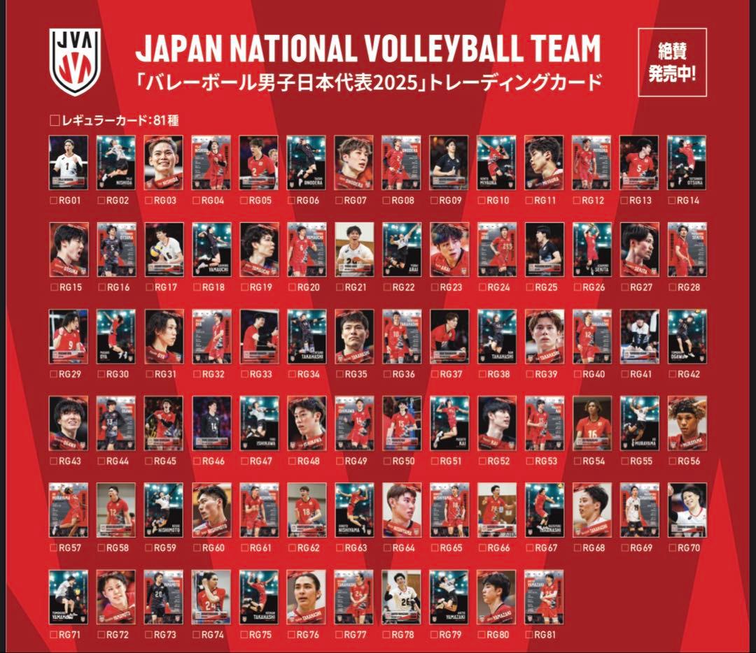 バレーボール日本男子代表2025 トレーディングカードレギュラーカード全種セット 男子バレーボール日本代表2025トレーディングカードが登場！石川祐希ら